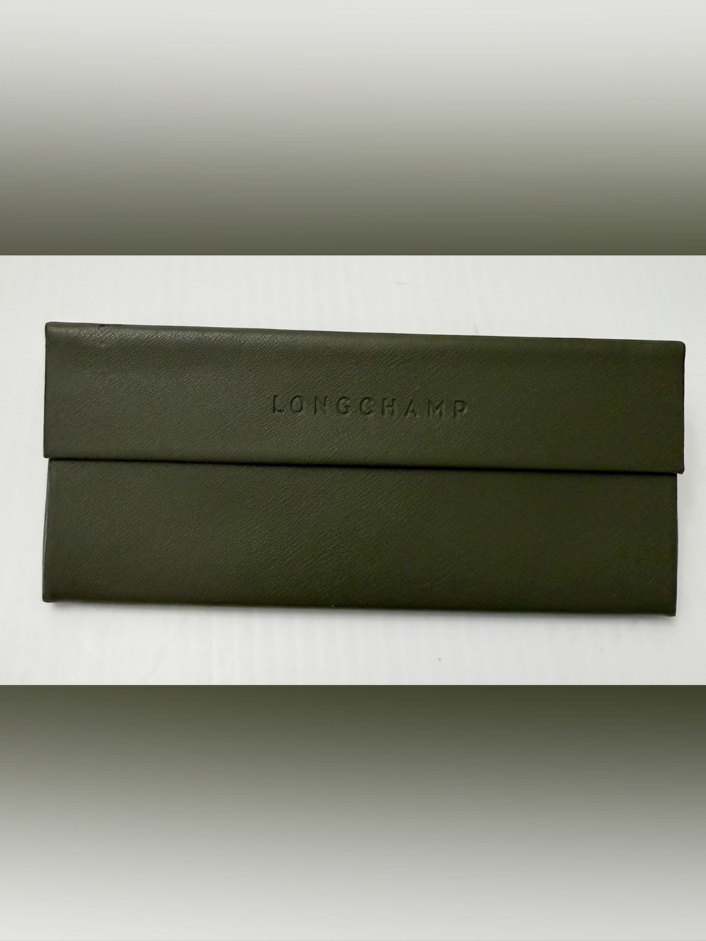 Longchamp Sunglass Eyeglass Case Olive Green Triangle Shape Lime Interior